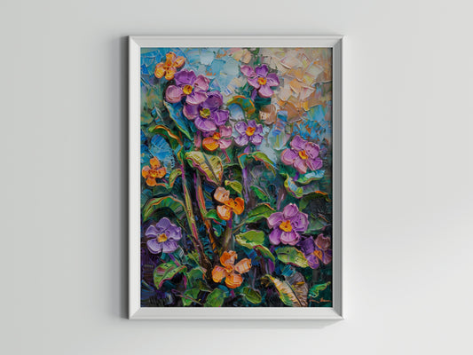 Florales Farbspiel- landscape painting, expressive brush strokes, vibrant, play of light, modern painting